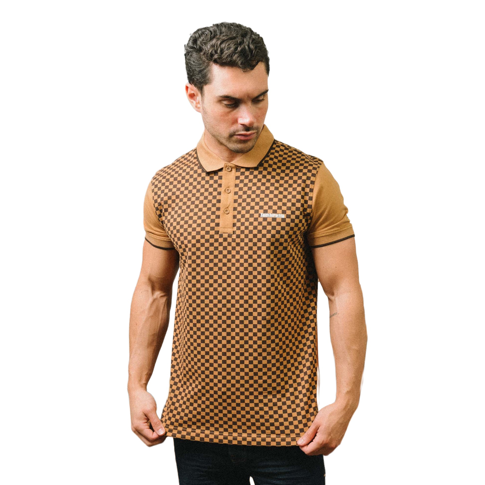 Tobacco - Side - Lambretta Mens Two Tone All-Over Print Polo Shirt
