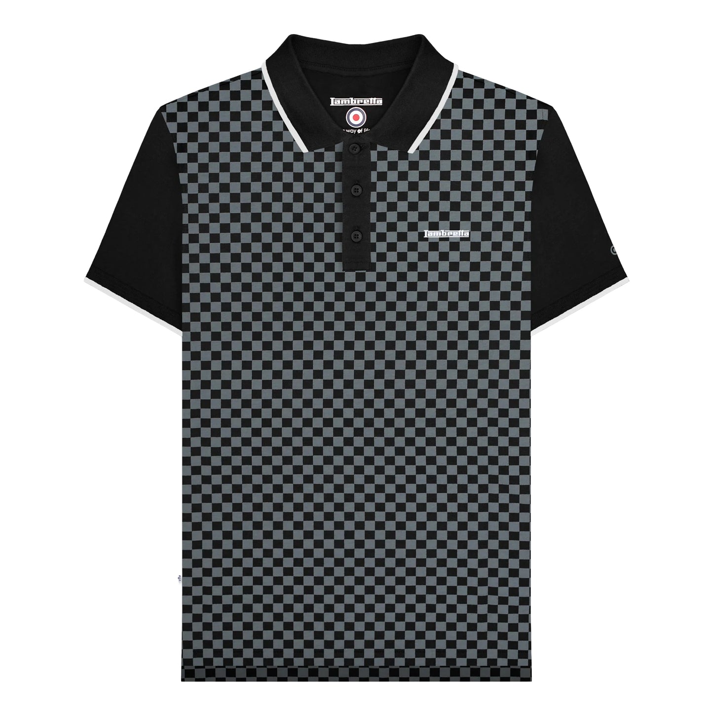 Black - Front - Lambretta Mens Two Tone All-Over Print Polo Shirt