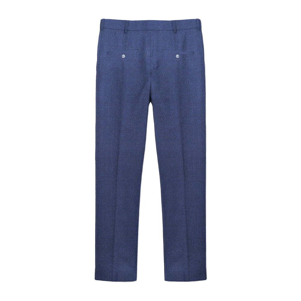 Navy - Back - Lambretta Mens Spencer Checked Suit Trousers