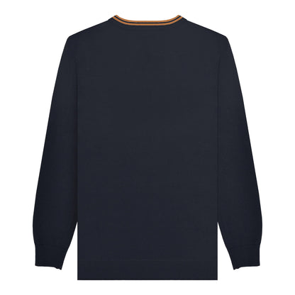 Navy-Tobacco - Back - Lambretta Mens Knitted Tipped Jumper