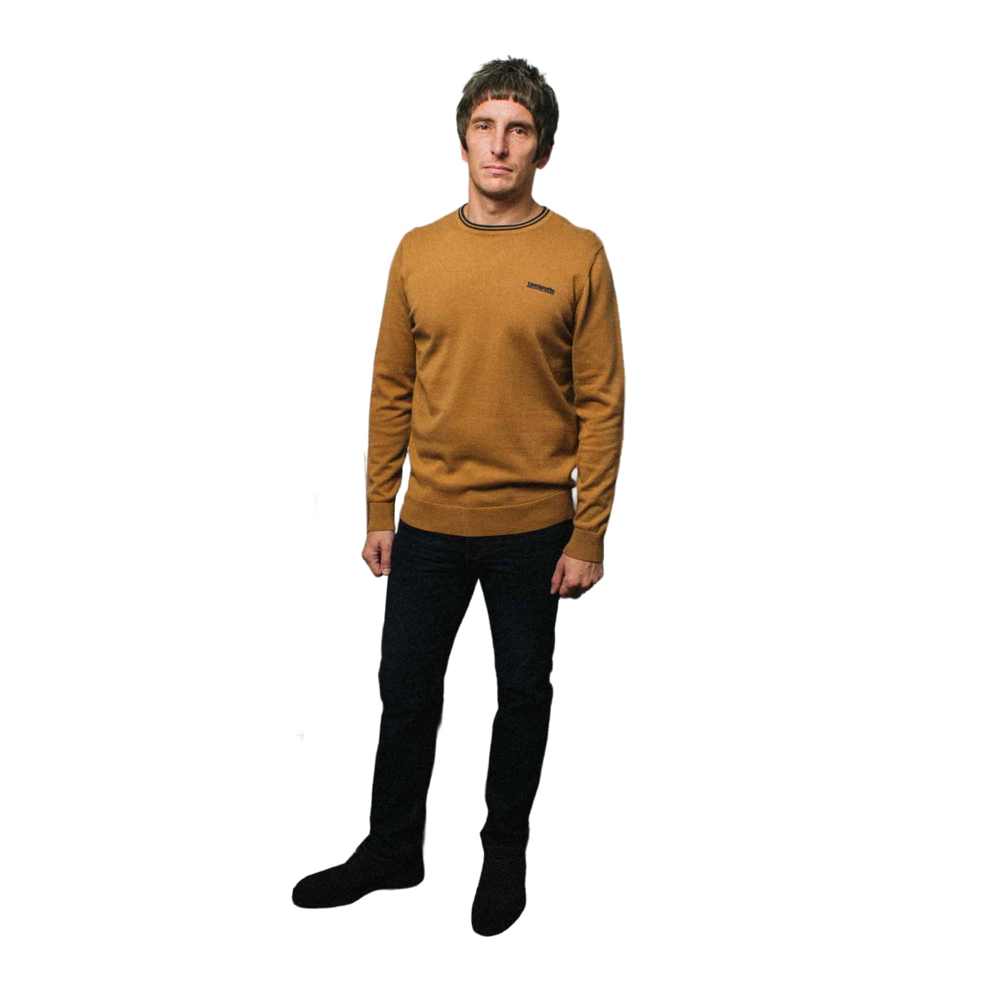 Tobacco-Navy - Side - Lambretta Mens Knitted Tipped Jumper