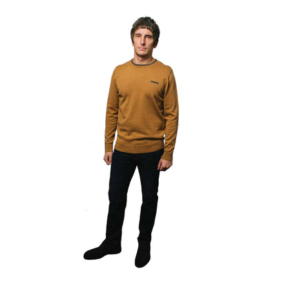 Tobacco-Navy - Side - Lambretta Mens Knitted Tipped Jumper