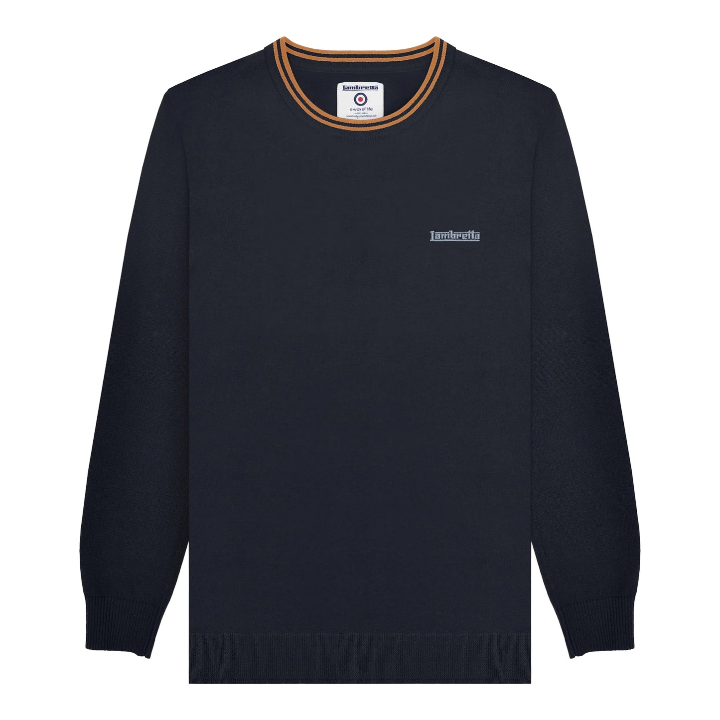Navy-Tobacco - Front - Lambretta Mens Knitted Tipped Jumper