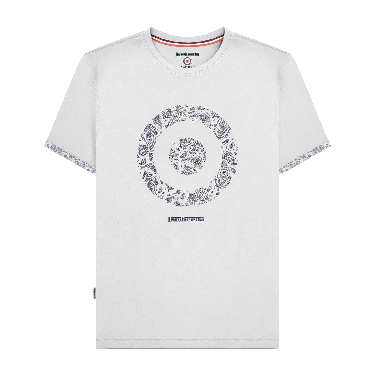 White - Front - Lambretta Mens SS25 Paisley Target T-Shirt