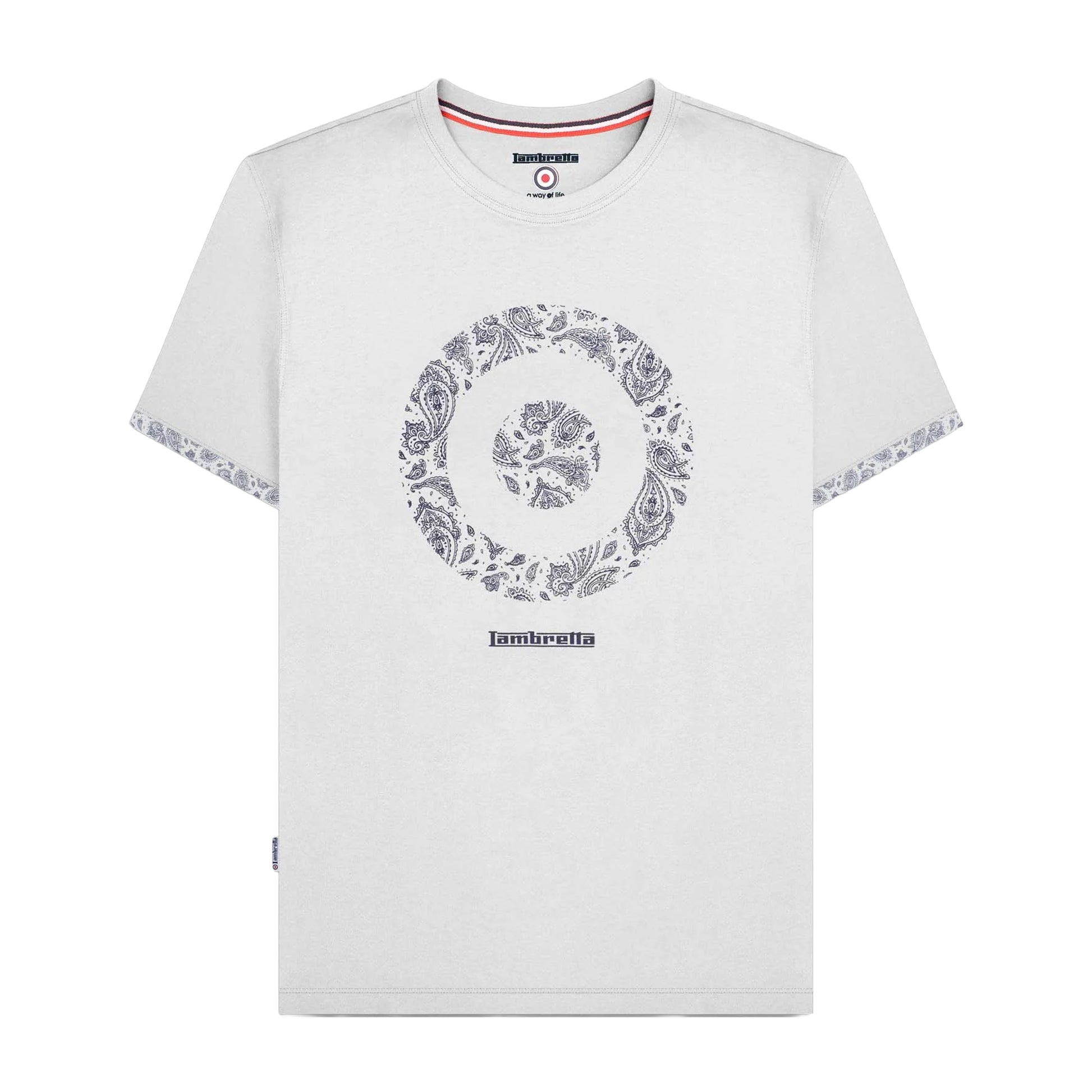 White - Front - Lambretta Mens SS25 Paisley Target T-Shirt