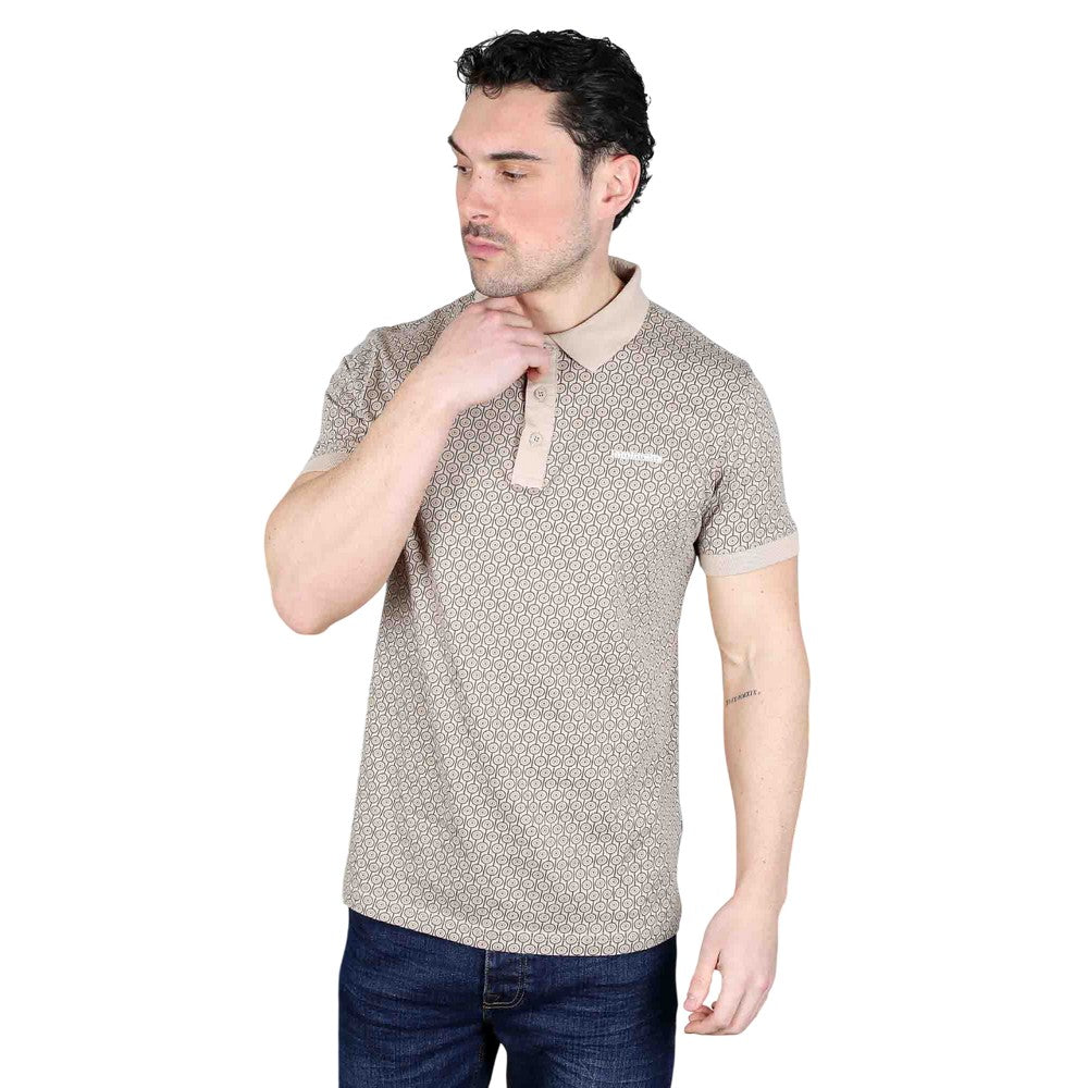 Stone - Close up - Lambretta Mens AW24 Geometric Polo Shirt
