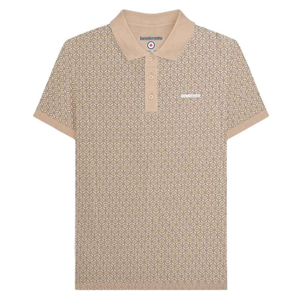 Stone - Front - Lambretta Mens AW24 Geometric Polo Shirt