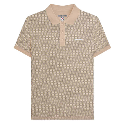 Stone - Front - Lambretta Mens AW24 Geometric Polo Shirt