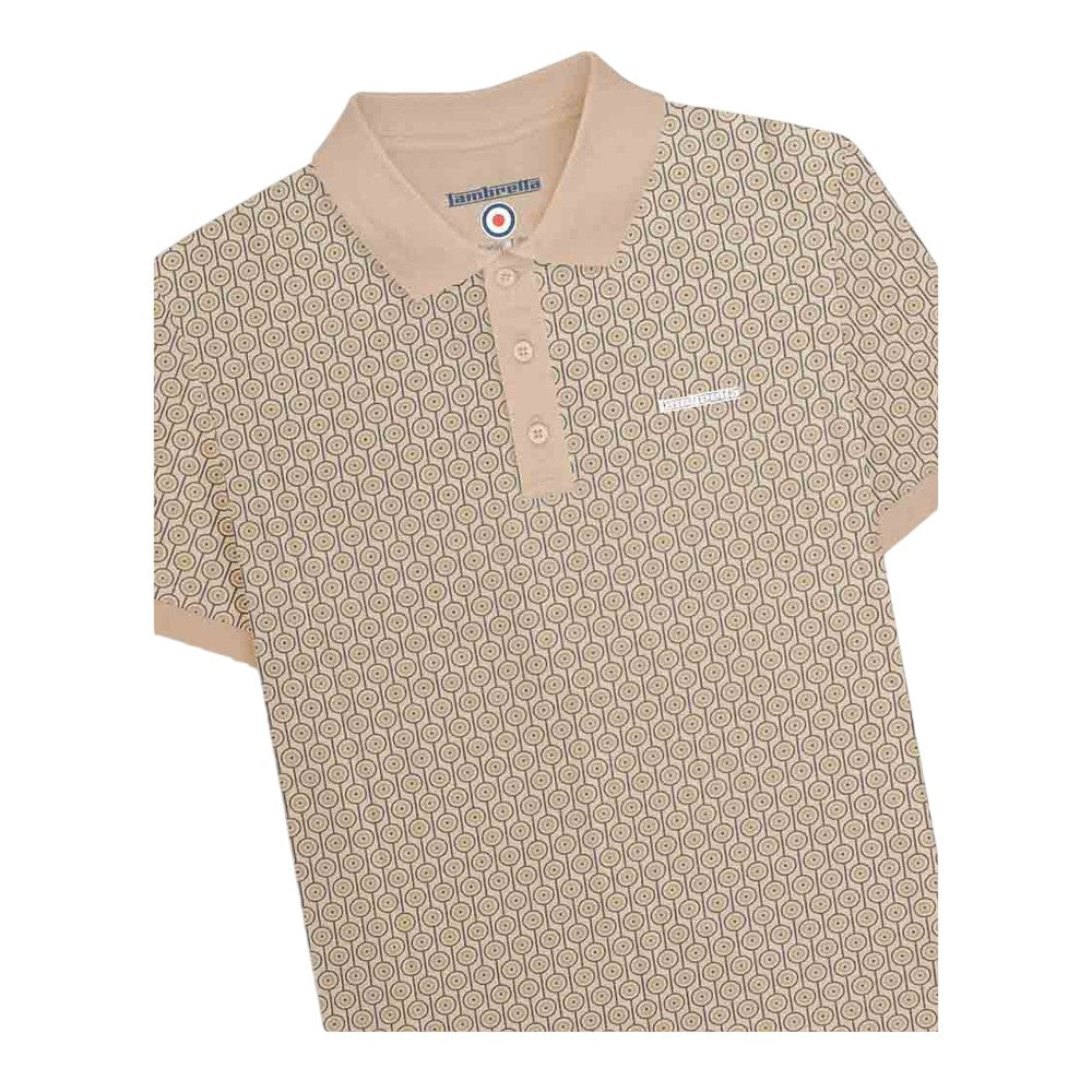 Stone - Side - Lambretta Mens AW24 Geometric Polo Shirt