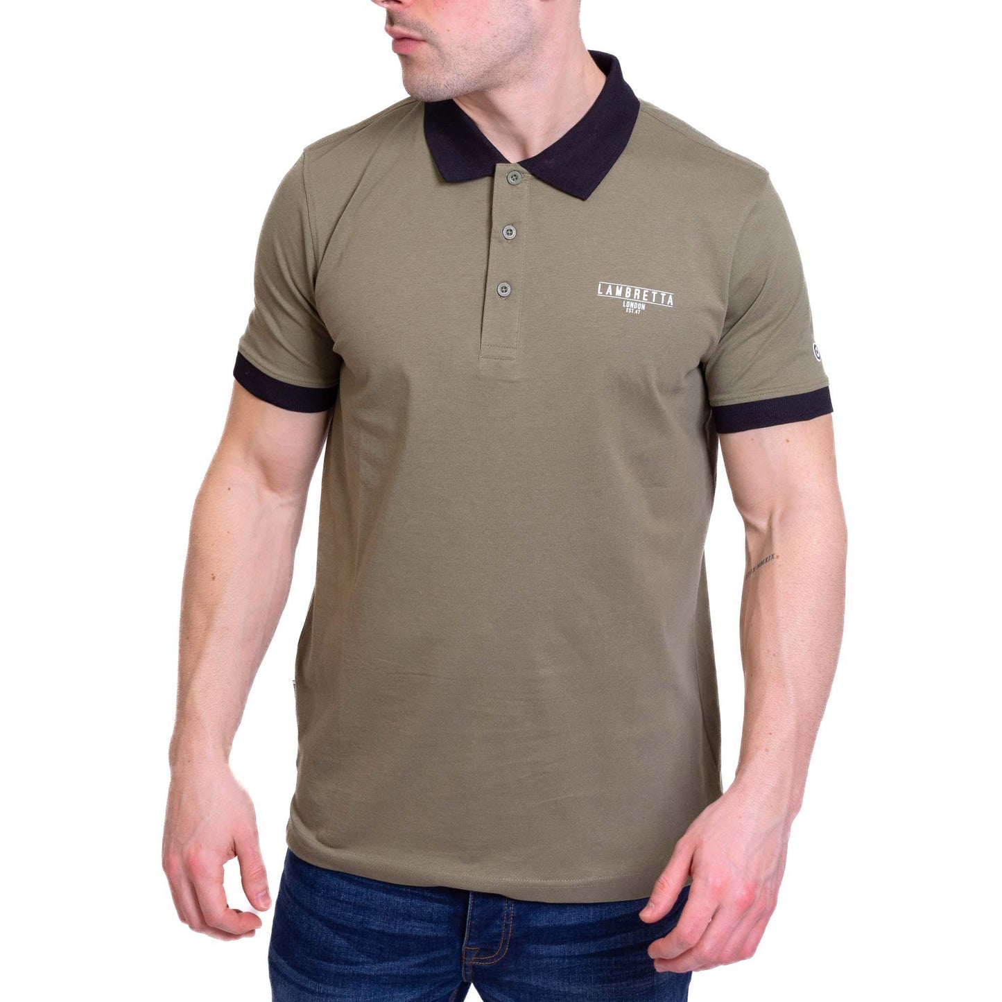 Khaki Green - Back - Lambretta Mens Original SS24 Polo Shirt