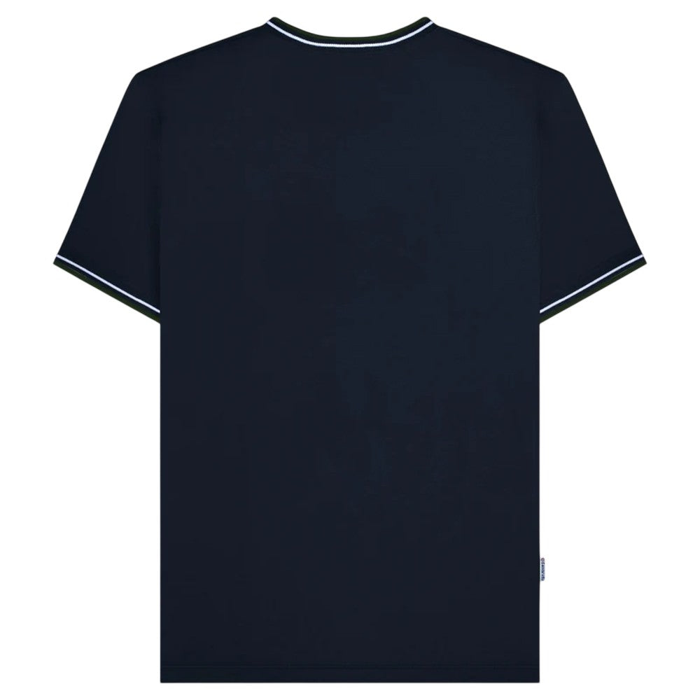 Navy-White-Green - Back - Lambretta Mens AW24 Twin Tip Pique T-Shirt