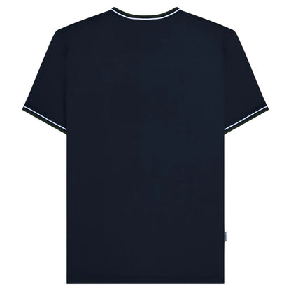 Navy-White-Green - Back - Lambretta Mens AW24 Twin Tip Pique T-Shirt