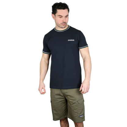 Navy-White-Green - Side - Lambretta Mens AW24 Twin Tip Pique T-Shirt