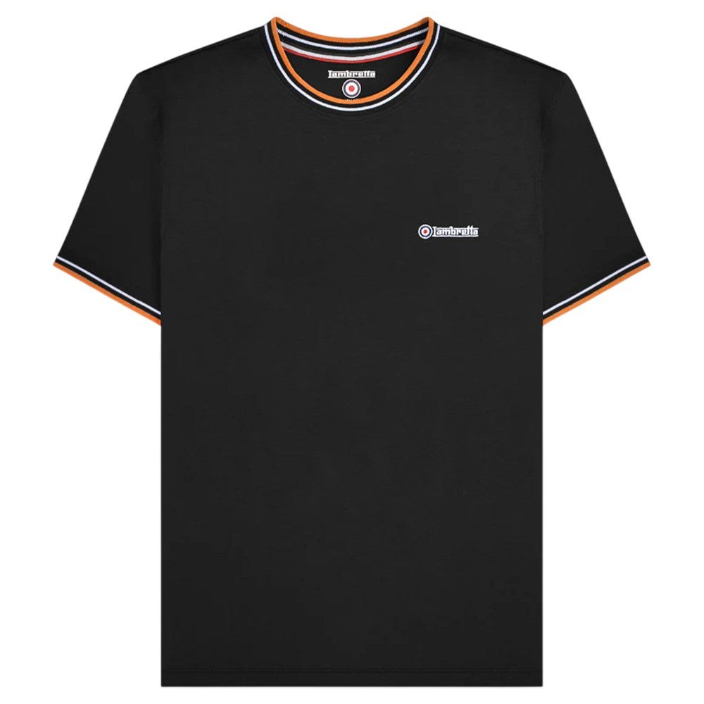 Black-White-Orange - Front - Lambretta Mens AW24 Twin Tip Pique T-Shirt