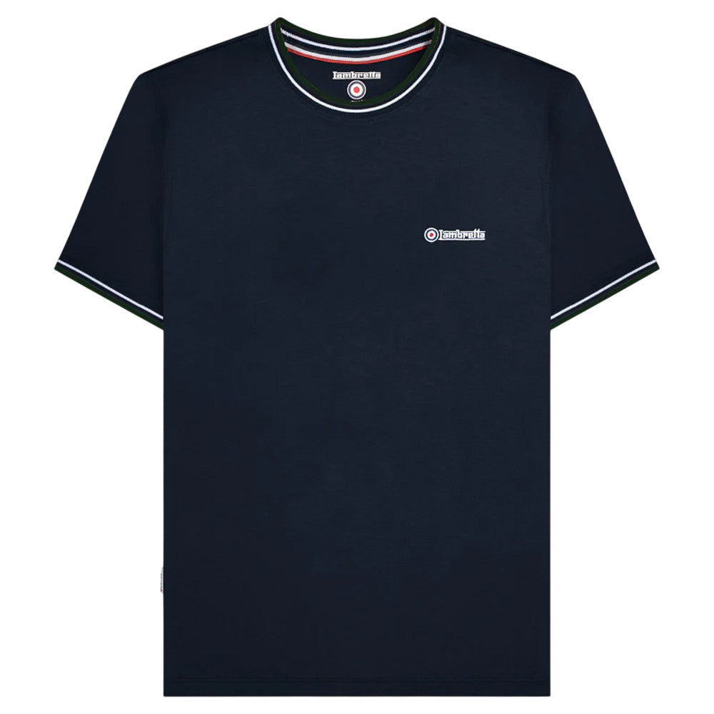 Navy-White-Green - Front - Lambretta Mens AW24 Twin Tip Pique T-Shirt