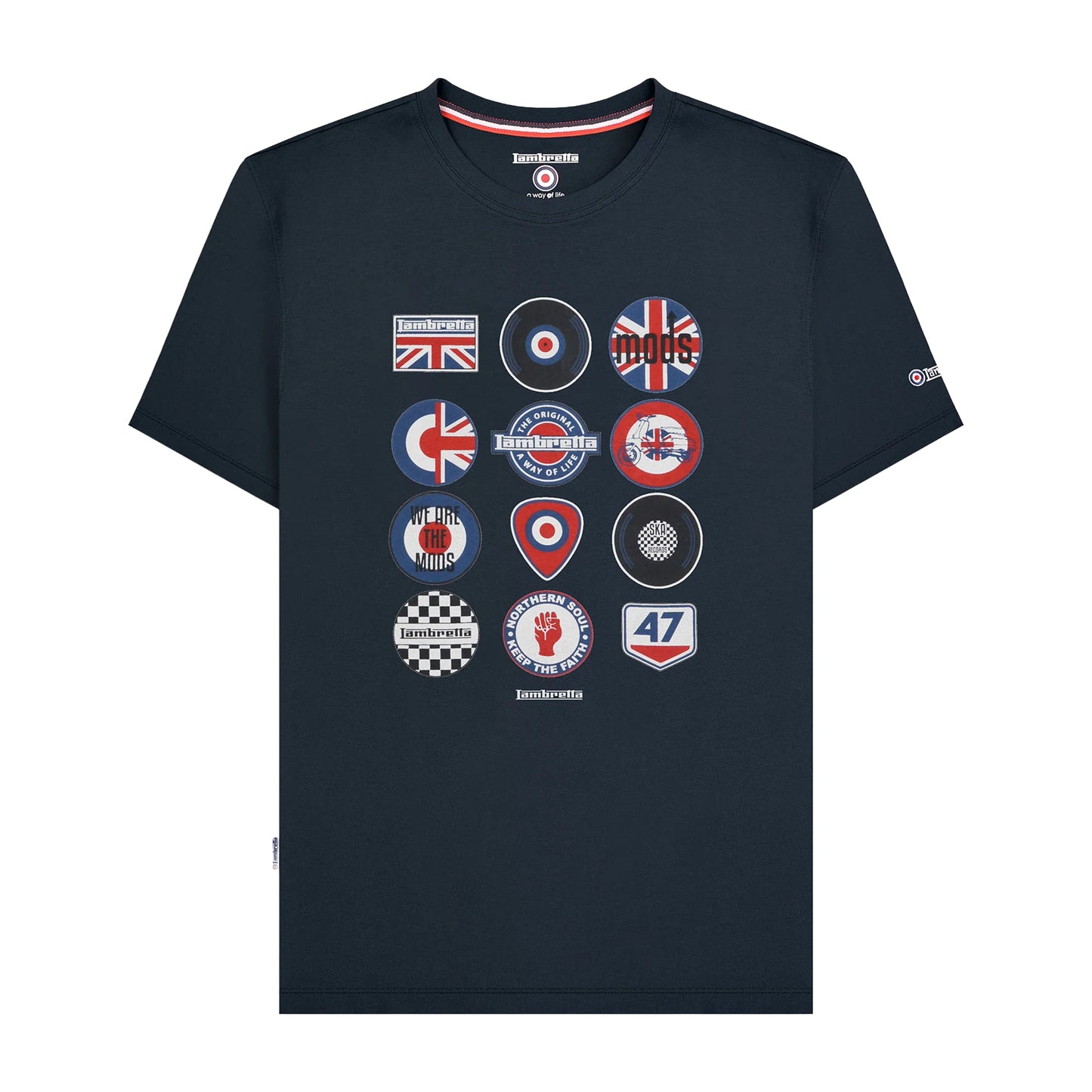 Navy - Front - Lambretta Mens SS25 Badge T-Shirt