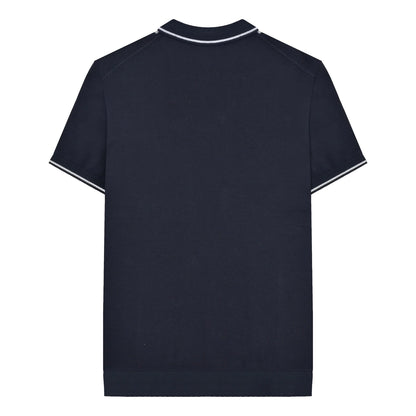 Navy - Back - Lambretta Mens Greco Striped Knitted Short-Sleeved Polo Shirt