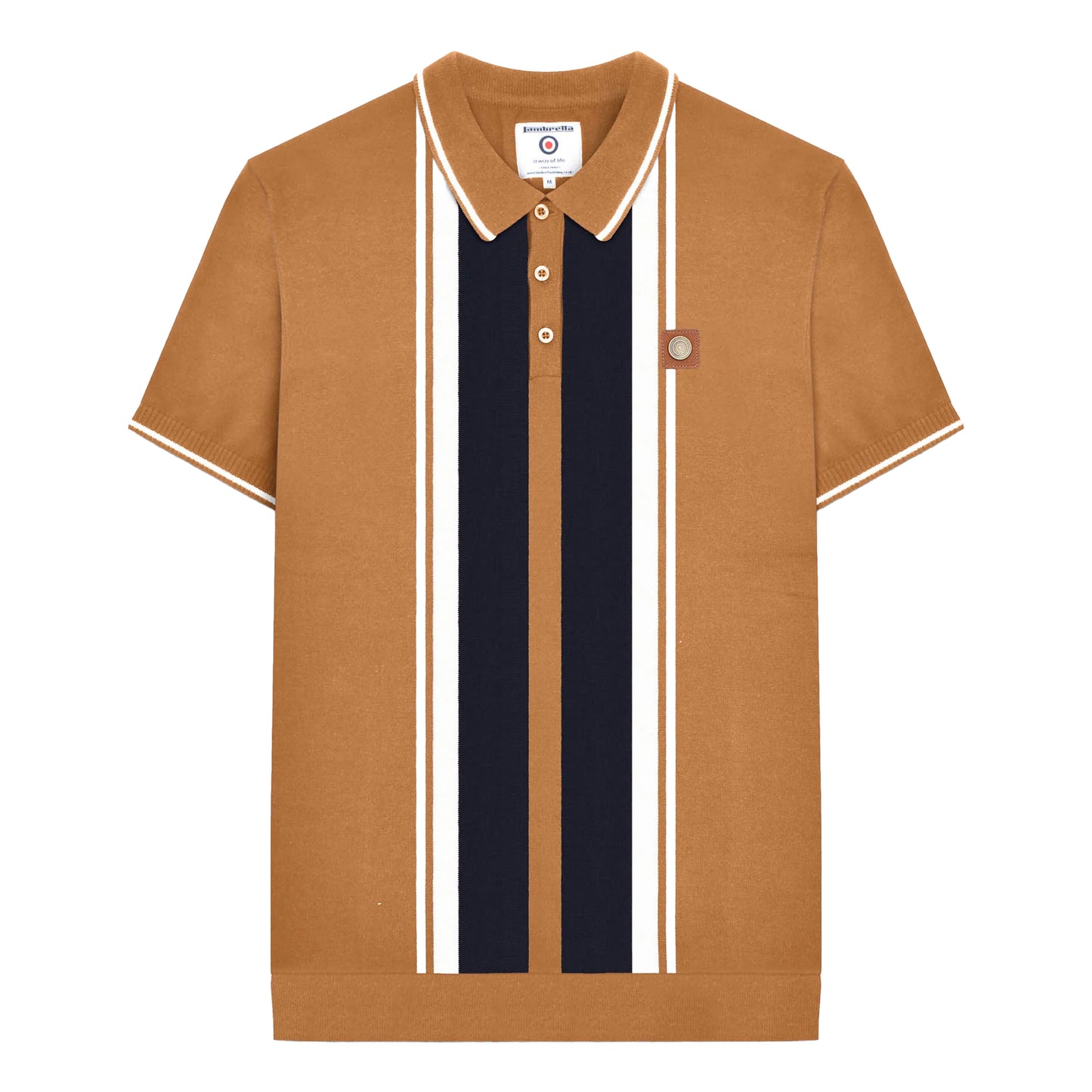 Tobacco - Front - Lambretta Mens Greco Striped Knitted Short-Sleeved Polo Shirt