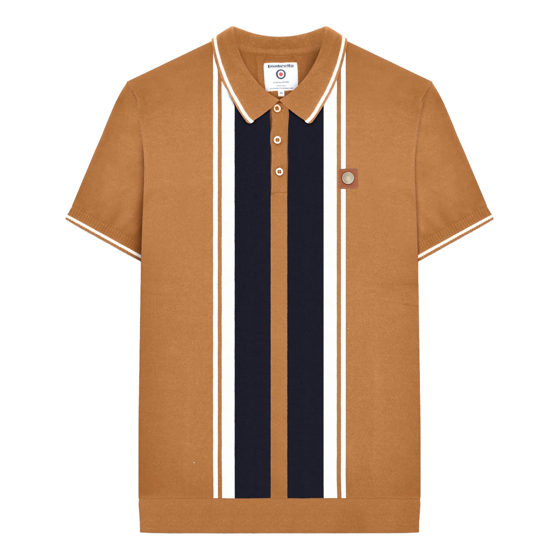 Tobacco - Front - Lambretta Mens Greco Striped Knitted Short-Sleeved Polo Shirt