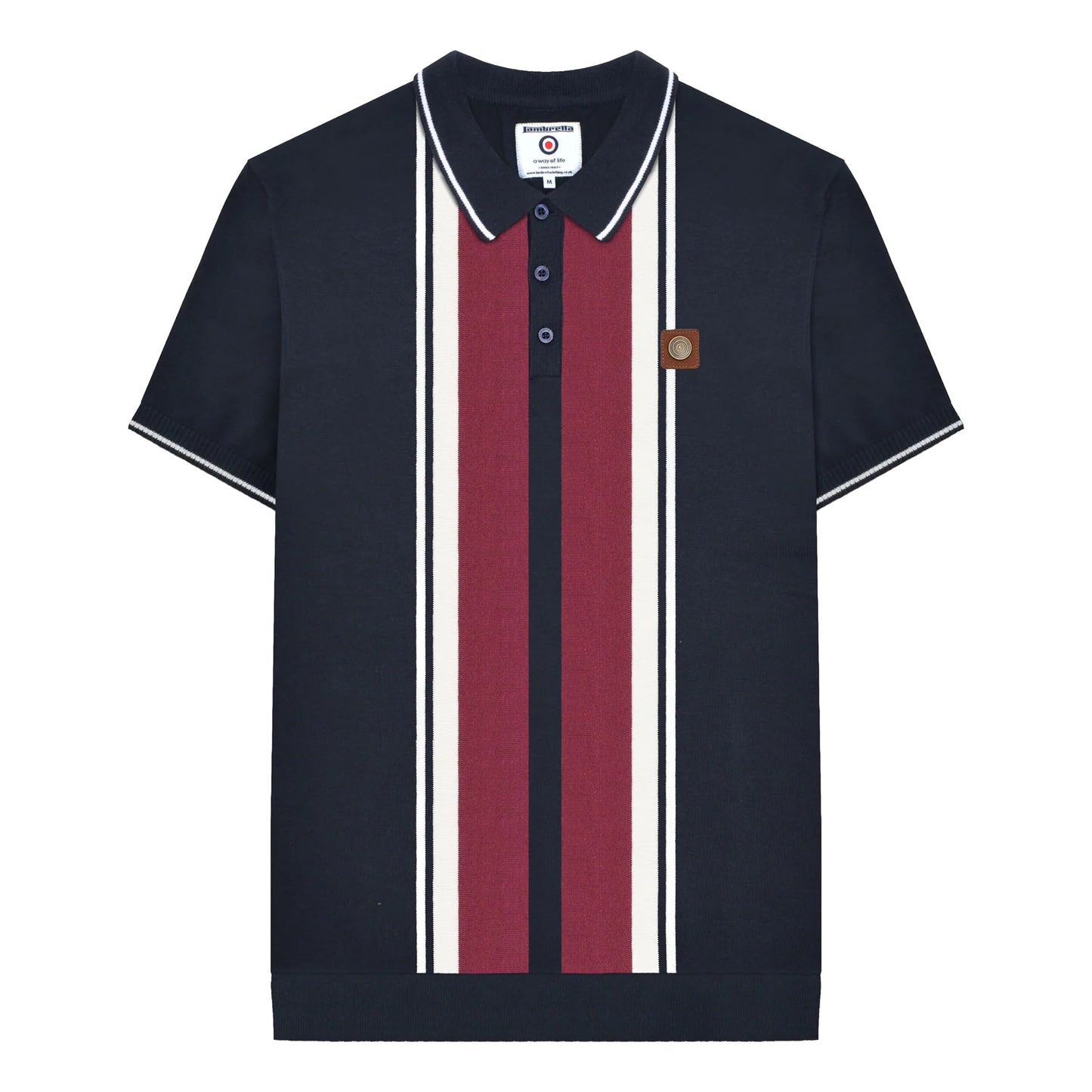Navy - Front - Lambretta Mens Greco Striped Knitted Short-Sleeved Polo Shirt