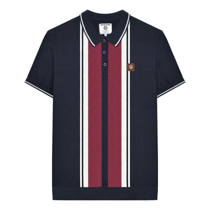 Navy - Front - Lambretta Mens Greco Striped Knitted Short-Sleeved Polo Shirt