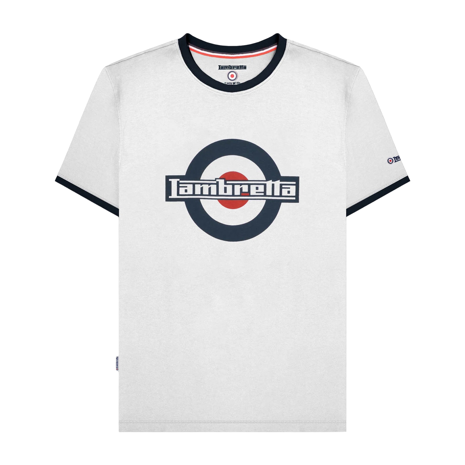 White-Navy - Front - Lambretta Mens SS25 Ringer Logo T-Shirt