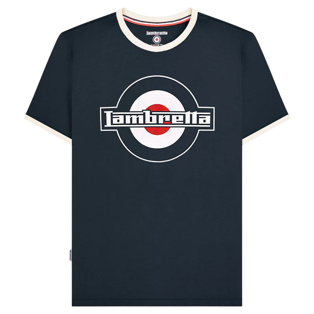 Dark Navy-Silver - Front - Lambretta Mens SS25 Ringer Logo T-Shirt