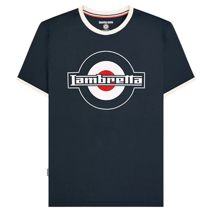 Dark Navy-Silver - Front - Lambretta Mens SS25 Ringer Logo T-Shirt