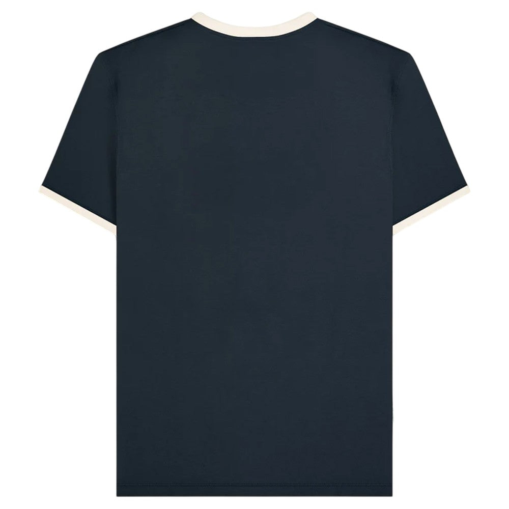 Dark Navy-Silver - Back - Lambretta Mens SS25 Ringer Logo T-Shirt
