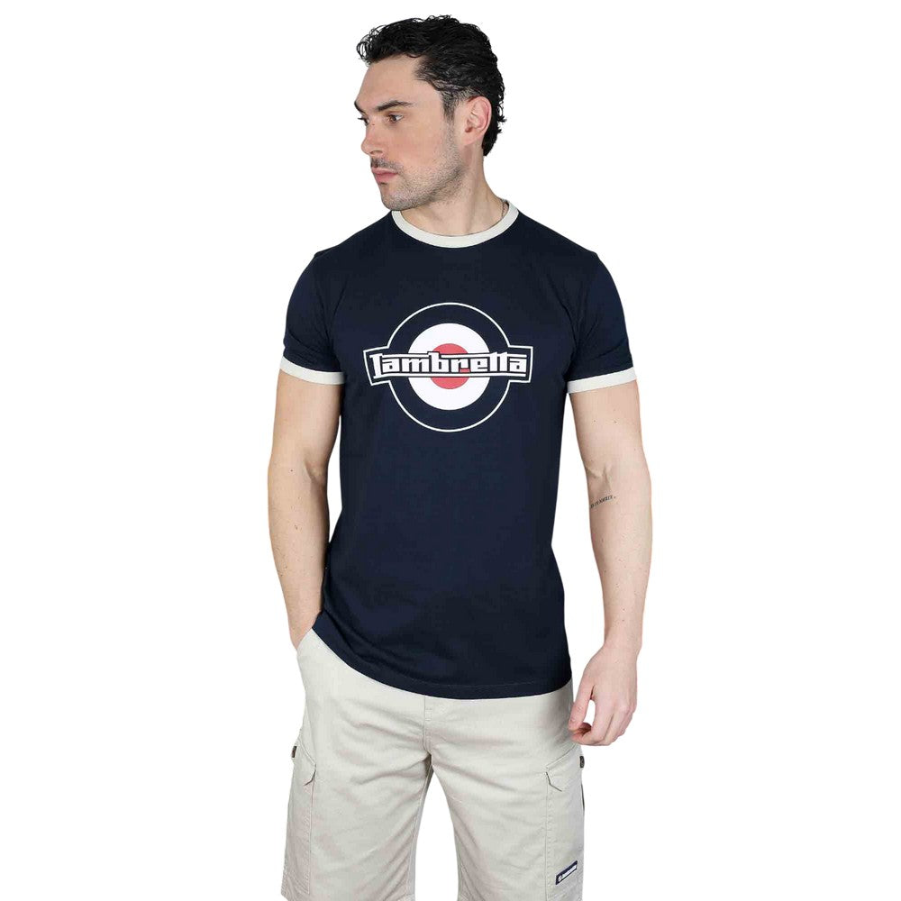 Dark Navy-Silver - Side - Lambretta Mens SS25 Ringer Logo T-Shirt