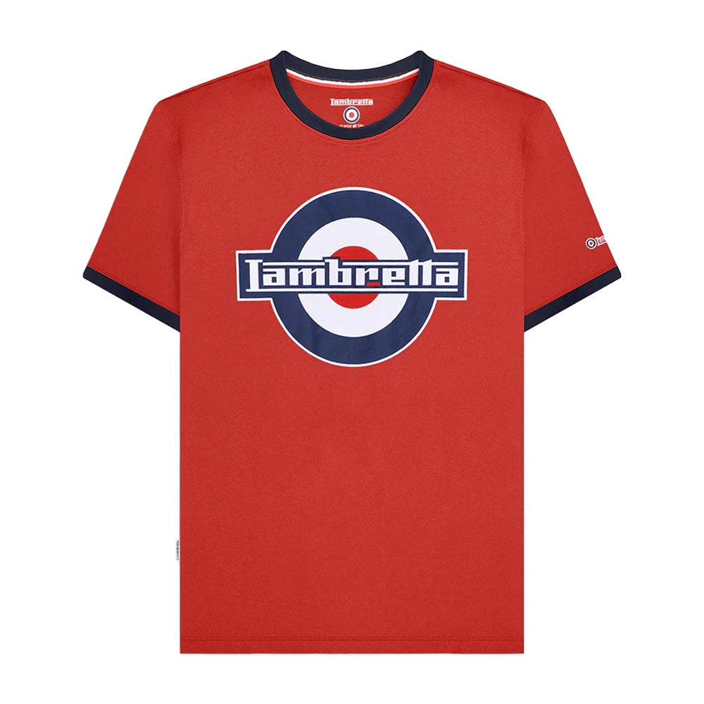 Red-Navy - Front - Lambretta Mens SS25 Ringer Logo T-Shirt