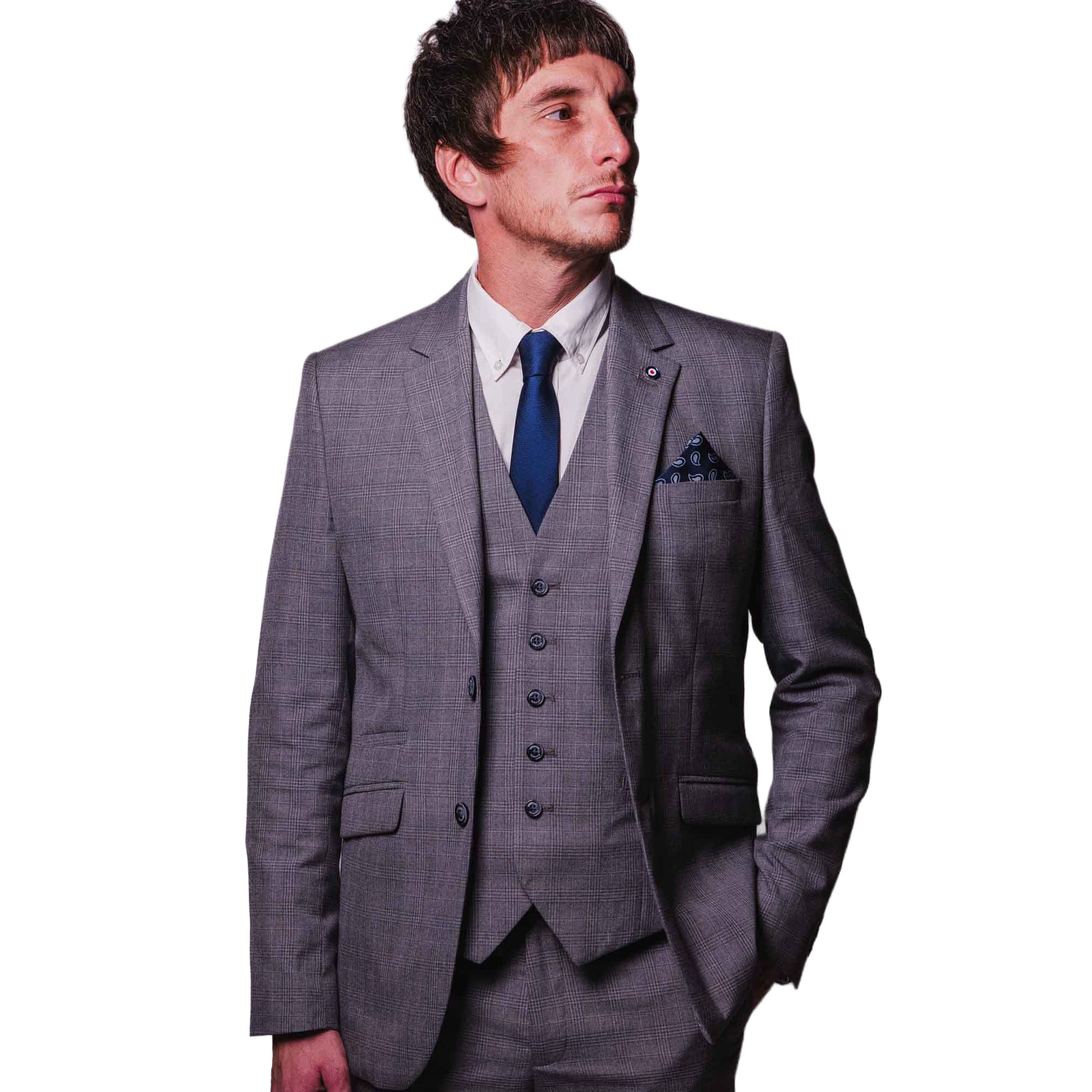 Grey - Back - Lambretta Mens Dawson Checked Blazer