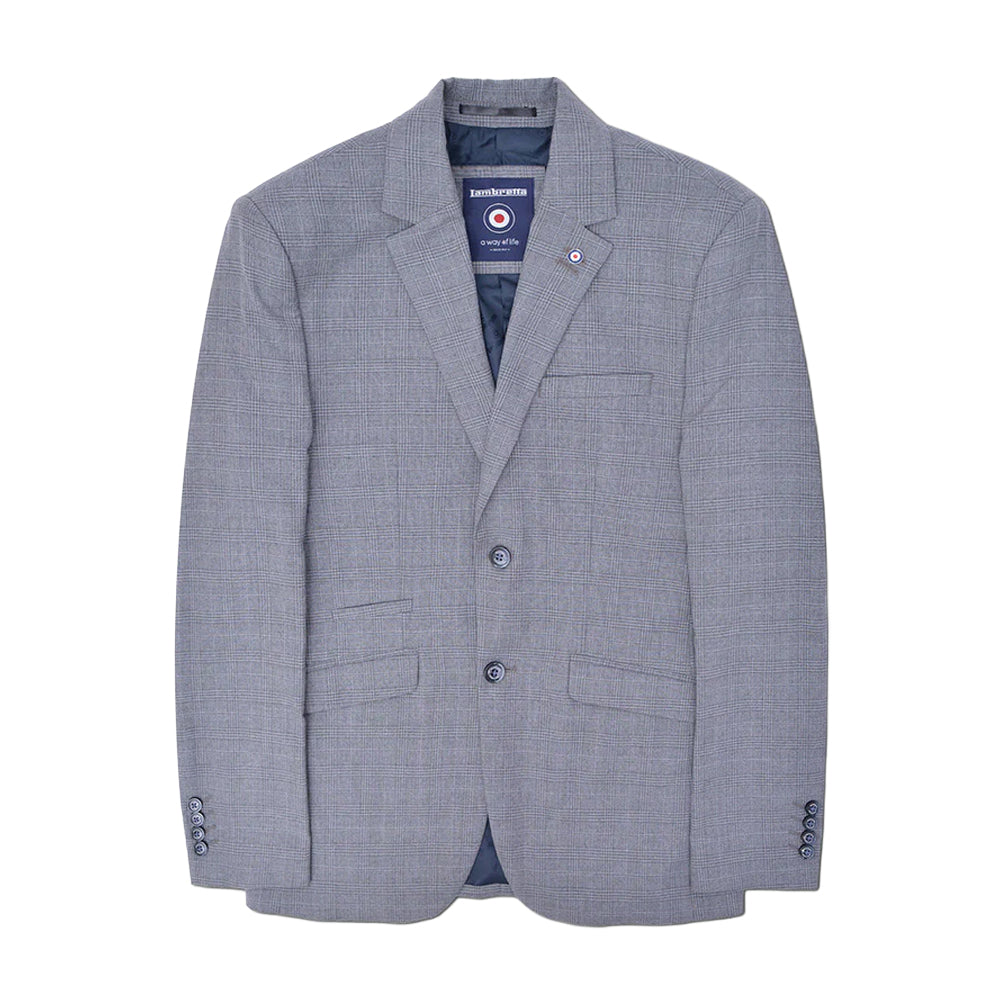 Grey - Front - Lambretta Mens Dawson Checked Blazer