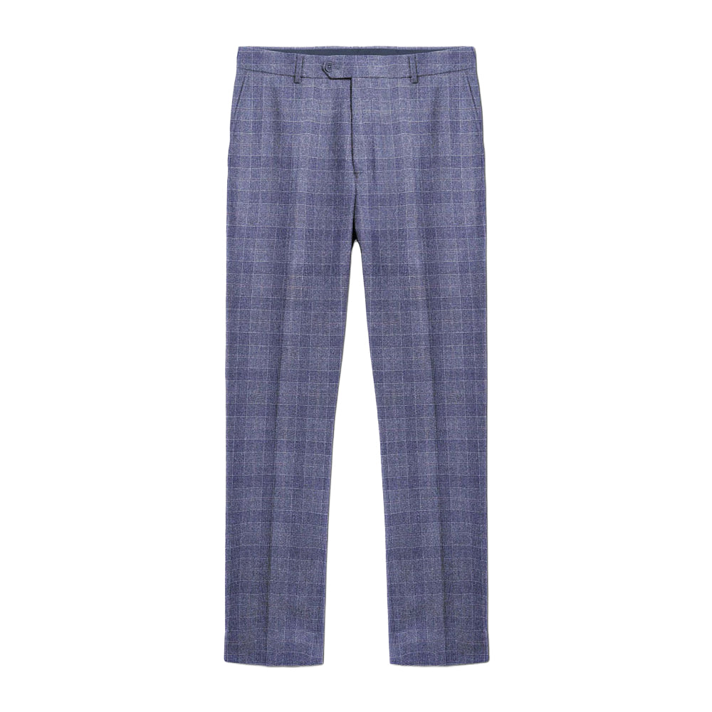 Slate - Front - Lambretta Mens Bradley Checked Suit Trousers