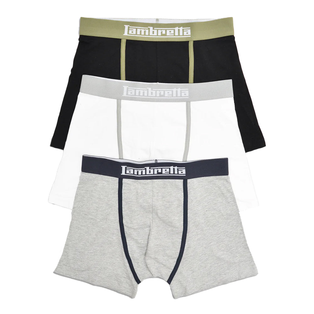 Black-Grey-White - Front - Lambretta Mens Classic Boxer Shorts (Pack of 3)