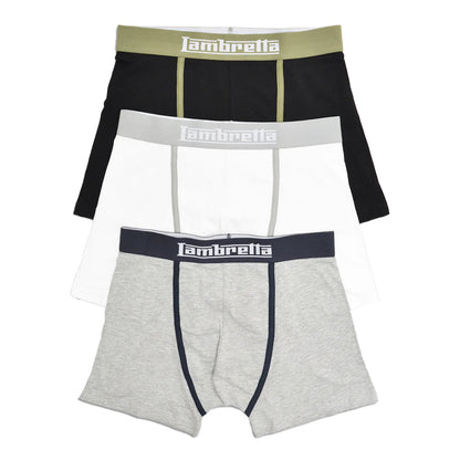 Black-Grey-White - Front - Lambretta Mens Classic Boxer Shorts (Pack of 3)