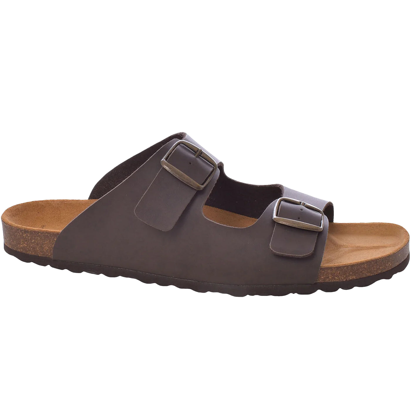 Brown - Side - Lambretta Mens Avalon Twin Buckle Suede Sandals