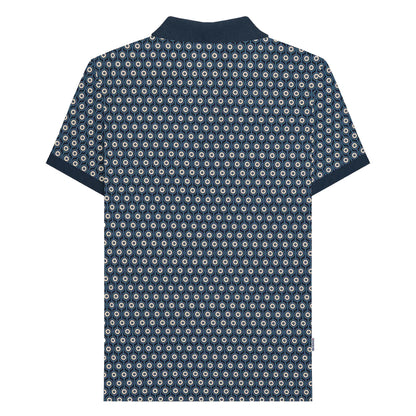Navy-Silver - Back - Lambretta Mens Roundel Geometric Big & Tall Polo Shirt