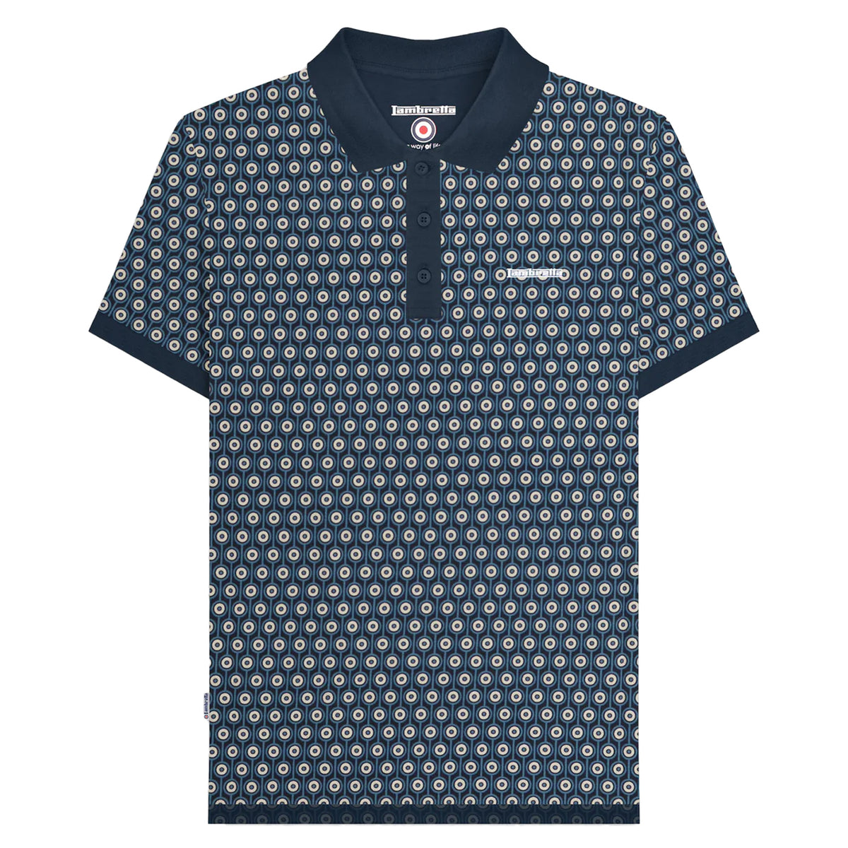 Navy-Silver - Front - Lambretta Mens Roundel Geometric Big & Tall Polo Shirt