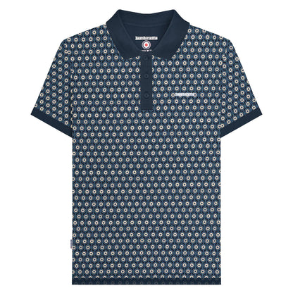 Navy-Silver - Front - Lambretta Mens Roundel Geometric Big & Tall Polo Shirt