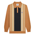 Tobacco - Front - Lambretta Mens AW24 Vintage Panelled Long-Sleeved Polo Shirt
