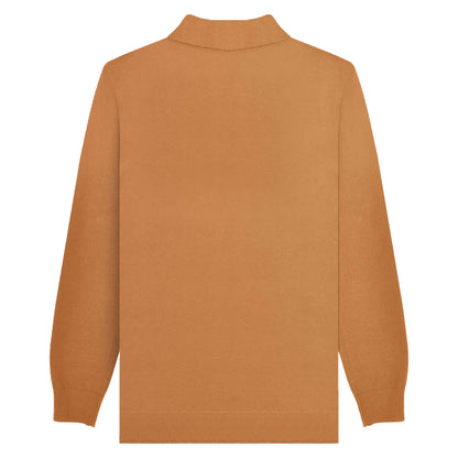 Tobacco - Back - Lambretta Mens AW24 Vintage Panelled Long-Sleeved Polo Shirt