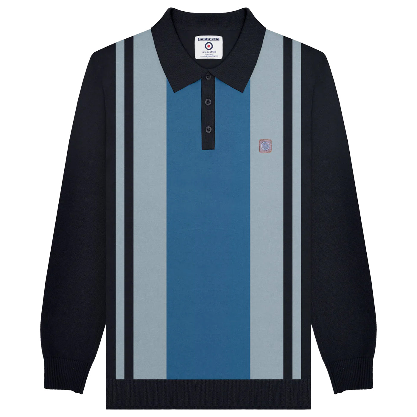 Navy - Front - Lambretta Mens AW24 Vintage Panelled Long-Sleeved Polo Shirt