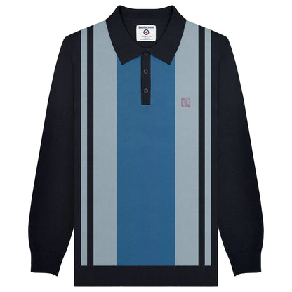 Navy - Front - Lambretta Mens AW24 Vintage Panelled Long-Sleeved Polo Shirt