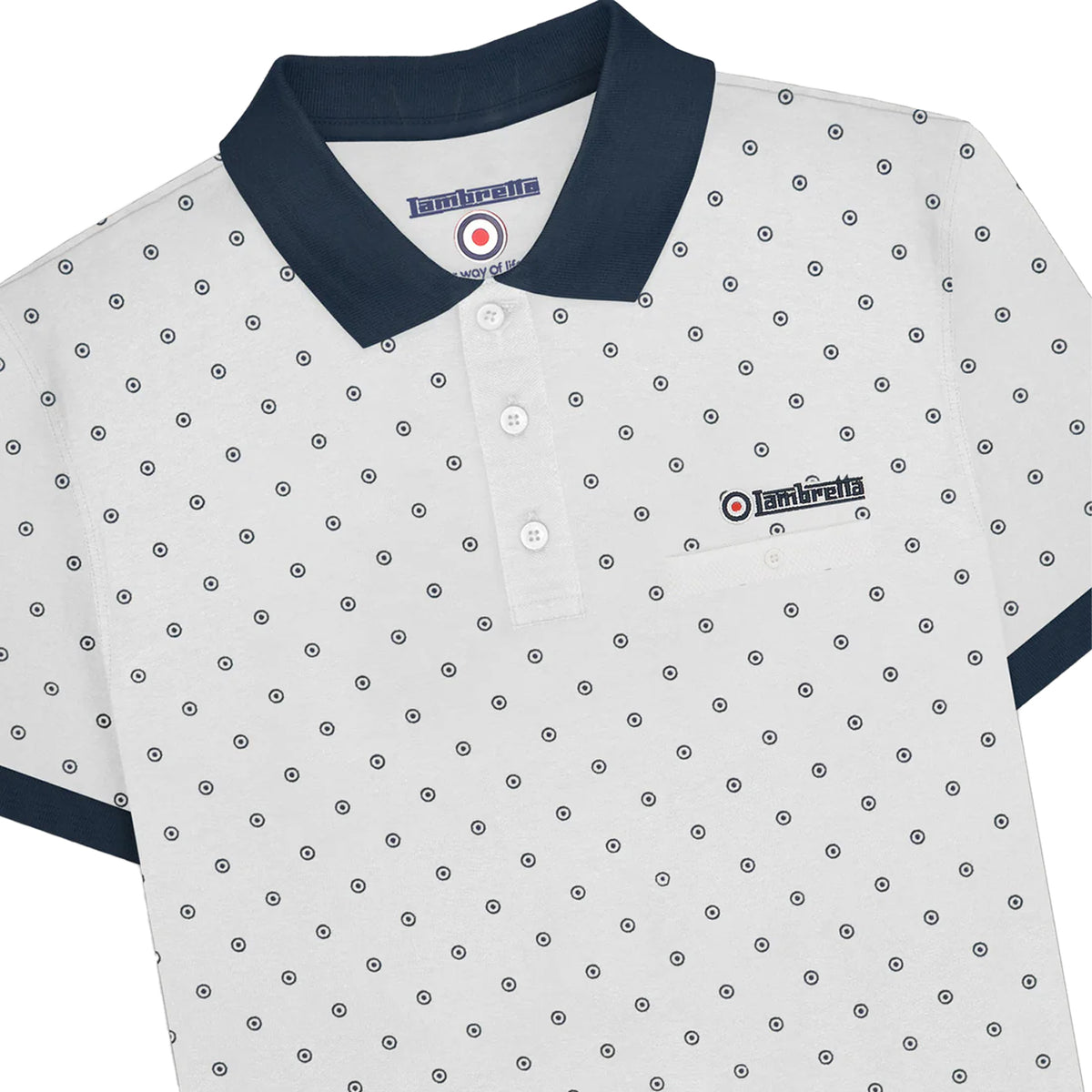 White-Navy - Side - Lambretta Mens AW24 Target Polo Shirt