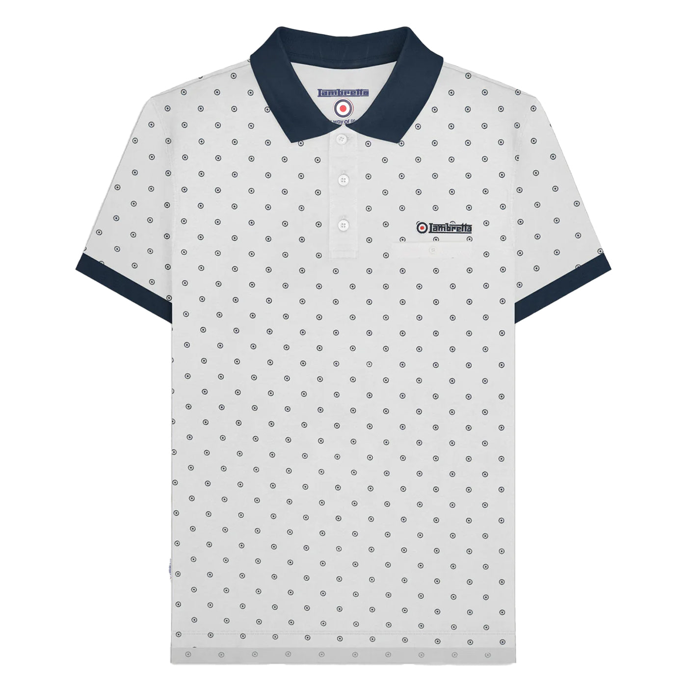White-Navy - Front - Lambretta Mens AW24 Target Polo Shirt