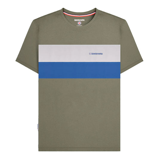 Khaki Green - Front - Lambretta Mens Panelled Short-Sleeved T-Shirt