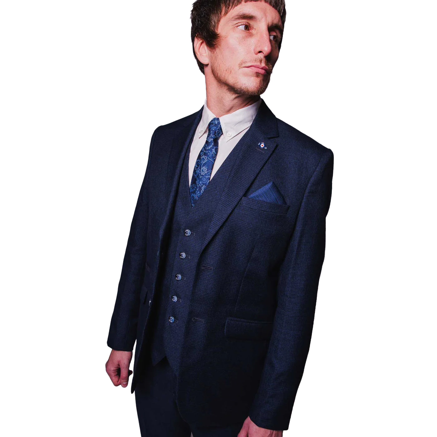 Navy - Side - Lambretta Mens Spencer Checked Waistcoat