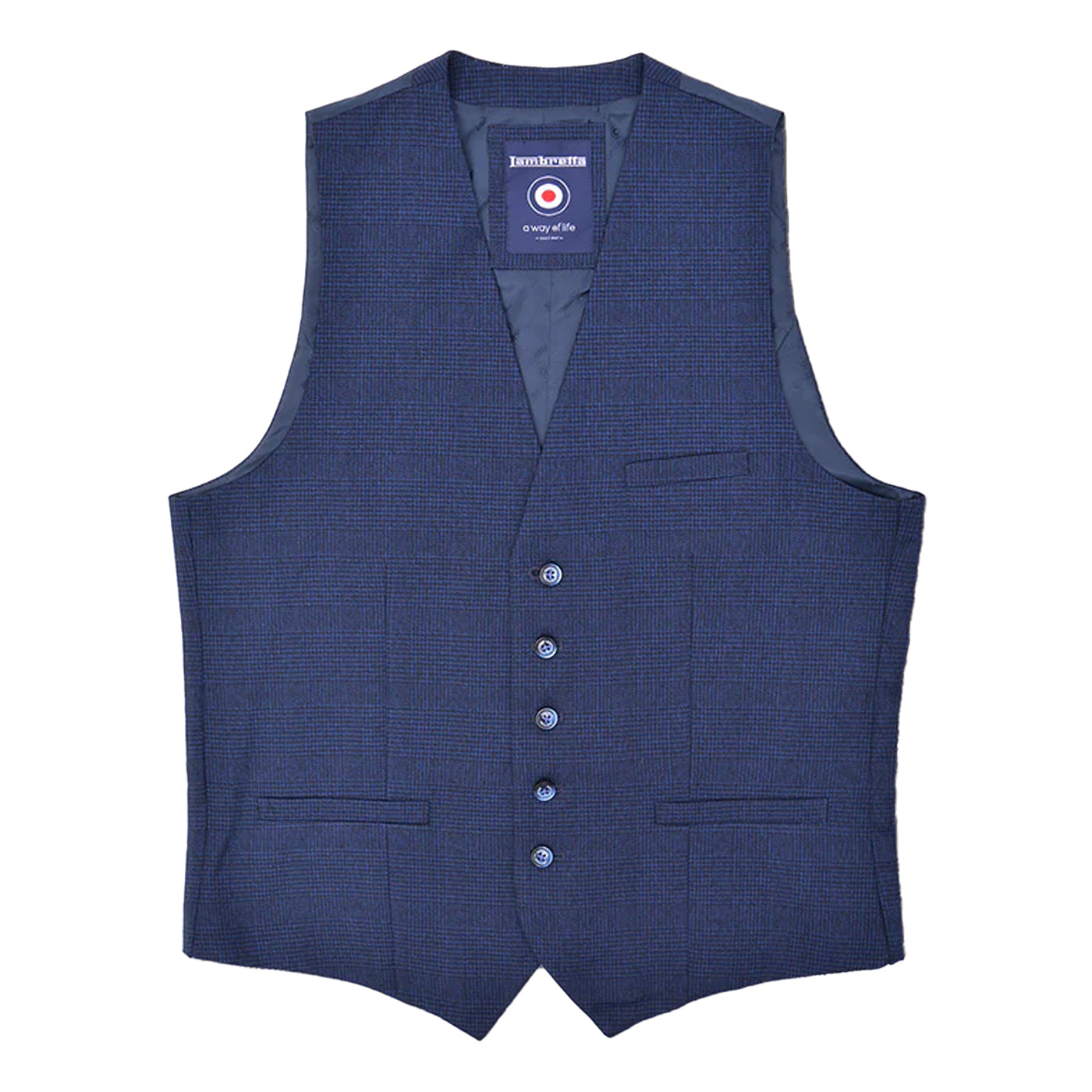 Navy - Front - Lambretta Mens Spencer Checked Waistcoat