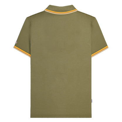 Khaki Green-Tobacco-Cream - Back - Lambretta Mens Triple Tipped Polo Shirt